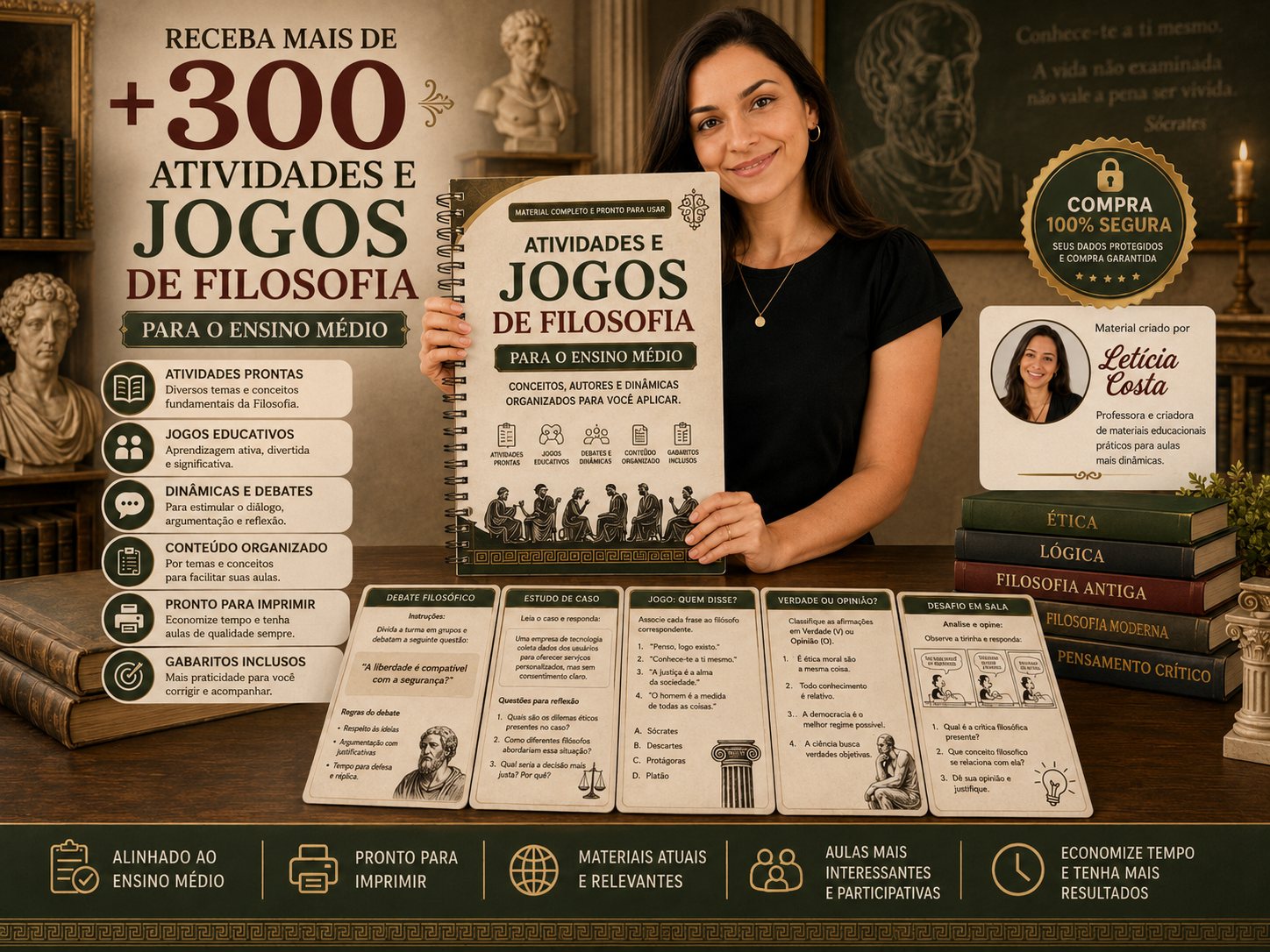 Mockup do material +300 Atividades e Jogos de Filosofia